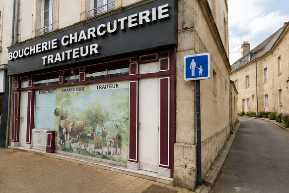 Ancienne devanture du traiteur avant sa transformation en restaurant à Argentan