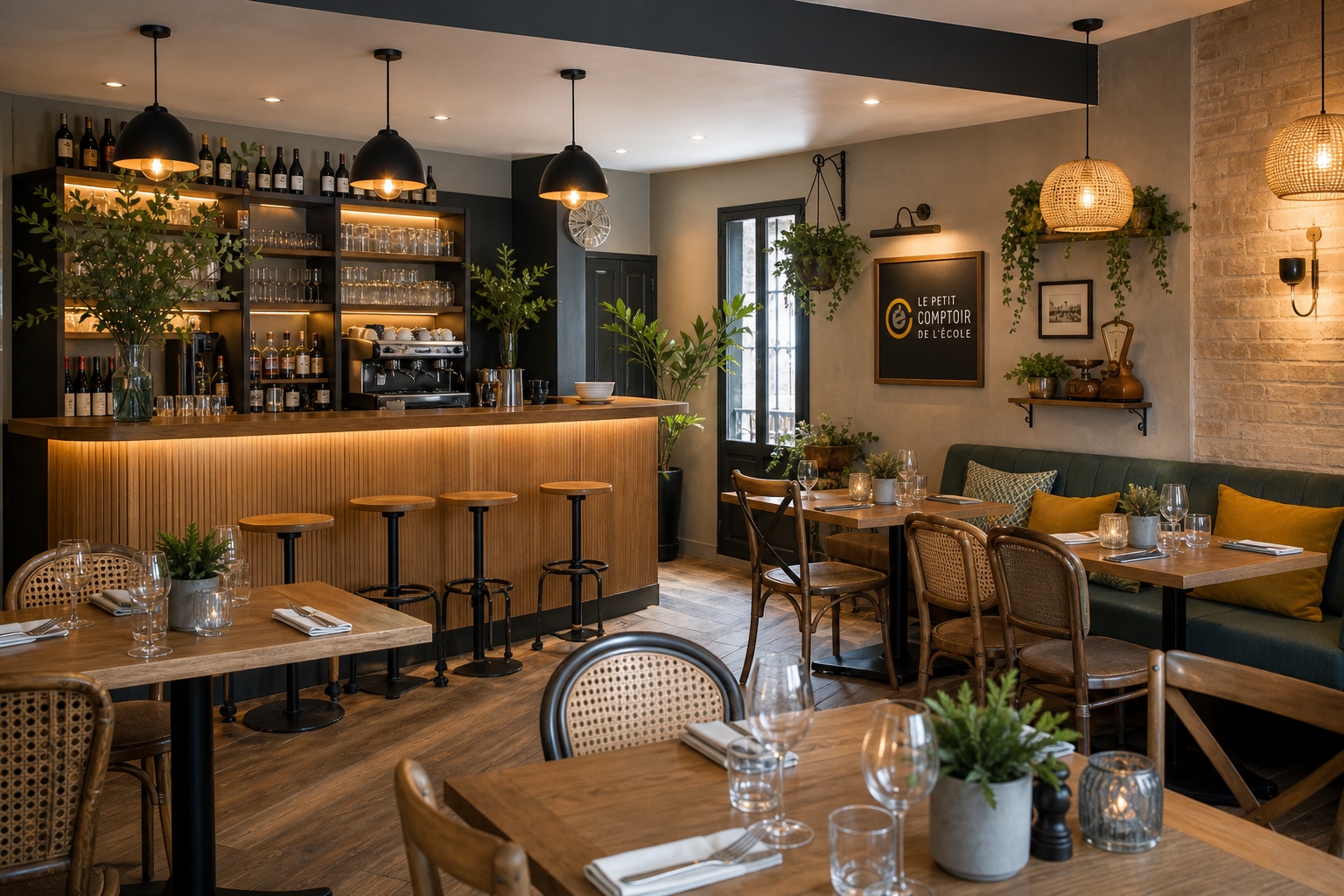 Vue d’ambiance du futur intérieur lumineux et climatisé du restaurant à Argentan