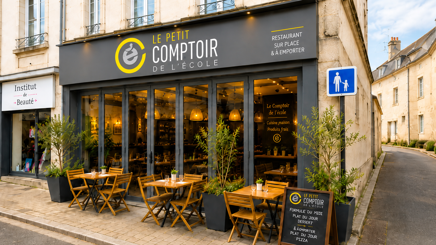 Façade du futur restaurant Le Comptoir de l'École à Argentan dans l'Orne